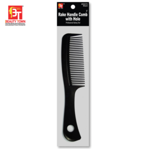 BEAUTY TOWN RAKE HANDLE COMB WITH HOLE 8" - BLACK #09370